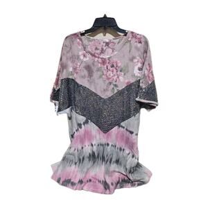 NWOT Story Teller Floral and Tie-Dye Mixed Fabric Top